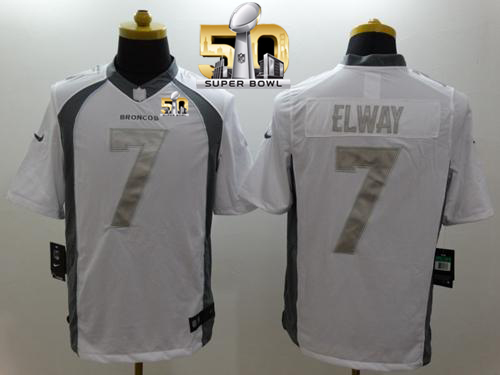 Nike Broncos #7 John Elway White Super Bowl 50 Men's Stitched NFL Limited Platinum Jersey